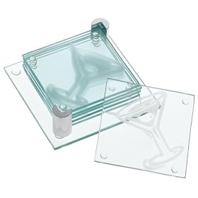 Global Decor Cocktail Pattern Glass Coasters and Stand, Set of 6 by Global D�cor