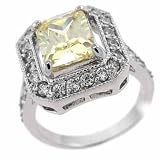 Sterling Silver Prong Set Light Yellow Cubic Zirconia and Simulated Diamond CZ Ring