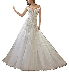 A-line 2016 Floor Length Off the Shoulder Short Sleeves Tulle Vintage Applique Lace  Dress with a Court Train 