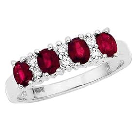 10K White Gold 0.11 ct. Diamond with Alternating 1 1 5 ct. Ruby Ring by Katarina Jewelry