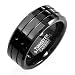 Tungsten Carbide Men's Ladies Unisex Ring Wedding Band 8MM Black Plating Shiny Beveled Edges Double Groove Comfort Fit (Available in Sizes 8 to 12)