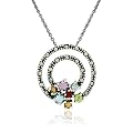 Sterling Silver Marcasite and Multi-Gemstone Circles Pendant, 18
