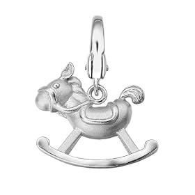 Bling Bling 925 Silver Platinum Plated Wooden Horse Charm With 925 Sterling Silver Chain (16")