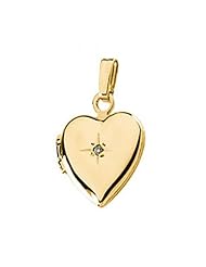 New 14k Yellow Gold Heart Shaped Diamond Locket - 16mm