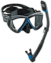 Cressi Panoramic Wide View Mask Dry Snorkel Set (Black Blue)

