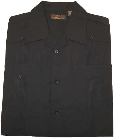Guayabera Plain Front Poly Cotton Shirt, Black, Medium