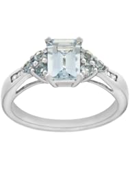 Sterling Silver Aquamarine, Blue Topaz and Diamond Octagon Ring