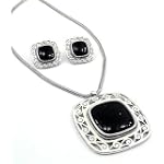 SilverSnake Chain Metal Casting Black Pendant Necklace Earrings Set