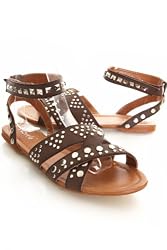 Brown Studded Strappy Flat Sandals - Gradiator Strappy Flat Sandals