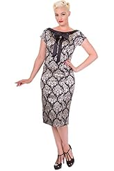 Sabrina Neck General Print Cotton/Elastane/Polyester  Vintage  Dress With a Bow(s) and a Ribbon 