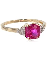 10k Yellow Gold, July BirthStone, Created Ruby and Diamond Ring