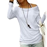 Allegra K Ladies Boat Neck Long Sleeve Pullover Shirt White