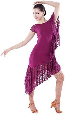 Women Latin Dance Dress Salsa Tango Dance Dress Sleeveless Dress WDB009 (M, Purple)