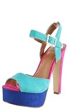 Rimose Suede Colorblock Ankle Strap Heels TEAL