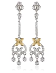 18K Yellow Gold Plated Sterling Silver Two-Tone Simulated Diamond Crown Inspired Drop Earrings