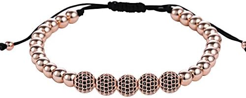 Parokoa 6mm rose gold bead macrame bracelet black braided string