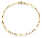 9ct Yellow Gold 50 Hollow Figaro 3+1 Bracelet 18cm
