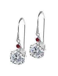 2.04 Ct Round H/I Diamond Red Ruby 14K White Gold Earrings