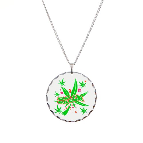 Necklace Circle Charm Marijuana Go Green Neon