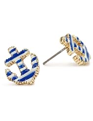 Betsey Johnson Striped Anchor Stud Earrings