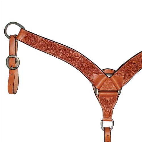 Circle Y Regular Oil Shaped Roper Style Acorn Tooled Leather Horse Breast Collar