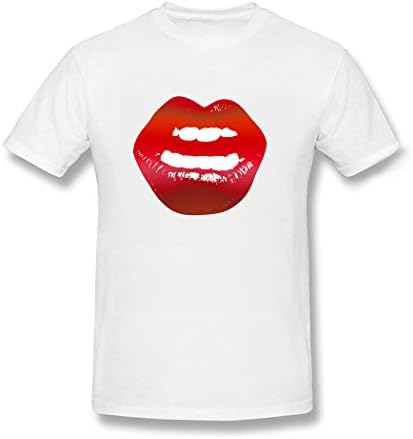UIZO Men's Cotton T-shirt Tee Sexy Red Lips Sleeve,White,Size M