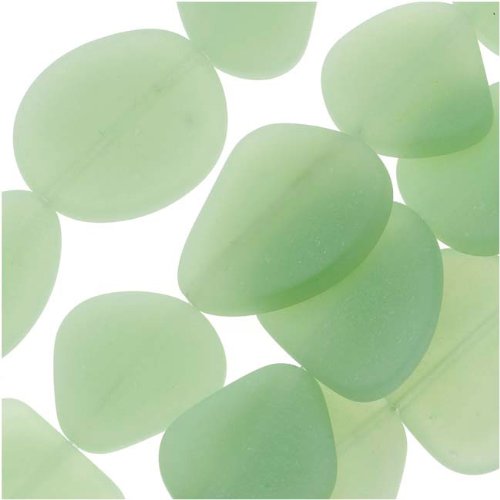 Cultured Sea Glass, Flat Freeform Beads 18-28mm, 5 Pieces, Opaque Seafoam Green