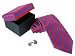 Blue & Red Striped 100% Silk Necktie & Cufflinks