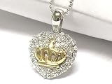 Sparkling Crystal Gold Plated Heart Crown Pendant Necklace Fashion Jewelry