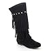 Refresh JOLIN-06 Women's Fringe Studded Flat Heel Zipper Under Knee High Boots