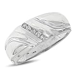 1/5 CT. T.W. Round Cut Diamond Men's Wedding Band 14K White Gold Wedding Ring - Free Gift Box -
