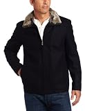 Nautica Men's Melton Zip Front Coat with Fur Collar