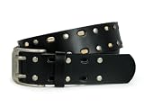Two Row Circle Studded and Oval Cut-out Holes Leather Belt