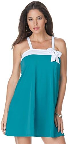 Swim 365 Women's Plus Size Side Bow Swimdress Paradise Turq,22 W