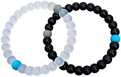 2 Balance Bracelets, Silicone Beaded Black White Combo - Medium Size