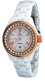 Oniss #ON815-LRG Women's Rose Gold Trim Austrian Crystal Bezel White Ceramic Watch