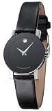 Movado - Sapphire - 0605062 - Montre Femme - Acier - Quartz Analogique - Cadran Noir - Bracelet Cuir Noir