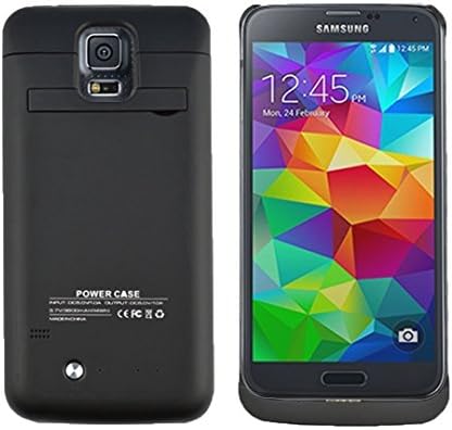 Stylish 3800mAh Battery Charger Case Power Case for Samsung Galaxy S5 with External Rechargeable Battery, Built-in Kickstand and Retail Packaging (Black w/o Cover)