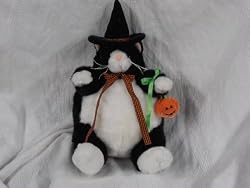 Plumpee Black and White Halloween Cat Plush Toy 9" High