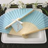 Silk Fan - Blue - Baby Shower Gifts & Wedding Favors (Set of 12)