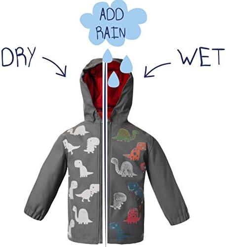 Very Fun Rain Jacket with Dino prints changing colors - Size L (4-5 years) - Color Grey