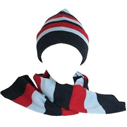 New Winter Ski Skate Knit Stripe Hat Beanie Scarf Set * Navy Blue * Medium - Large