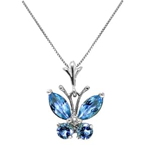 14k White Gold 18 Necklace with Blue Topaz Butterfly Pendant by