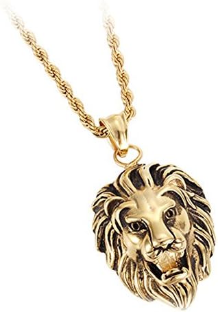 StMen Mens Fashion Personality Retro Gold Lion Steel Pendant Necklace