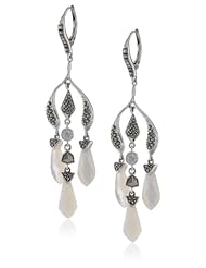 Judith Jack "Purple Moon" Sterling Silver, Marcasite, White Mother-of-Pearl Chandelier Drop Earrings