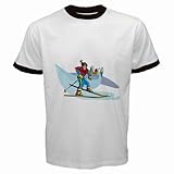 Men's Customized MEN SKI SKIING 100% Cotton White Ringer T-shirt