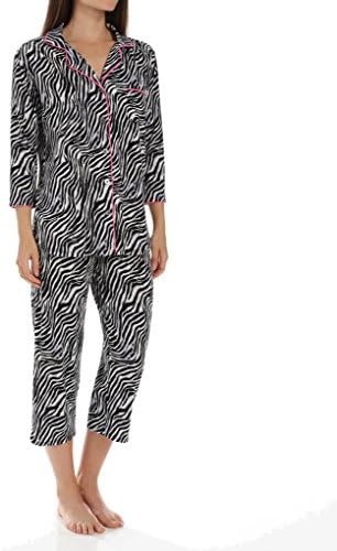 Anne Klein Rose 3/4 Sleeve Cropped PJ Set (8710421) L/Zebra