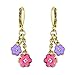 Hand Painted Flower Earrings For Women Gold Plated Dangle Earrings - Two Colorful Flowers With A Center Crystal On Dangle Gold Chain Enamel Earrings For Teens Quality Fashion Jewelry Earrings For Mom