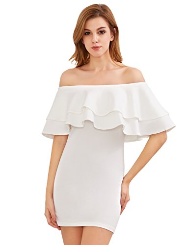 MakeMeChic Women's Off Shoulder Ruffle Mini Dress Boho Bodycon Dress