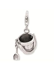 Sterling Silver Rhodium-plated 3-D Sand Bucket & Shovel w/Lobster Clasp Cha